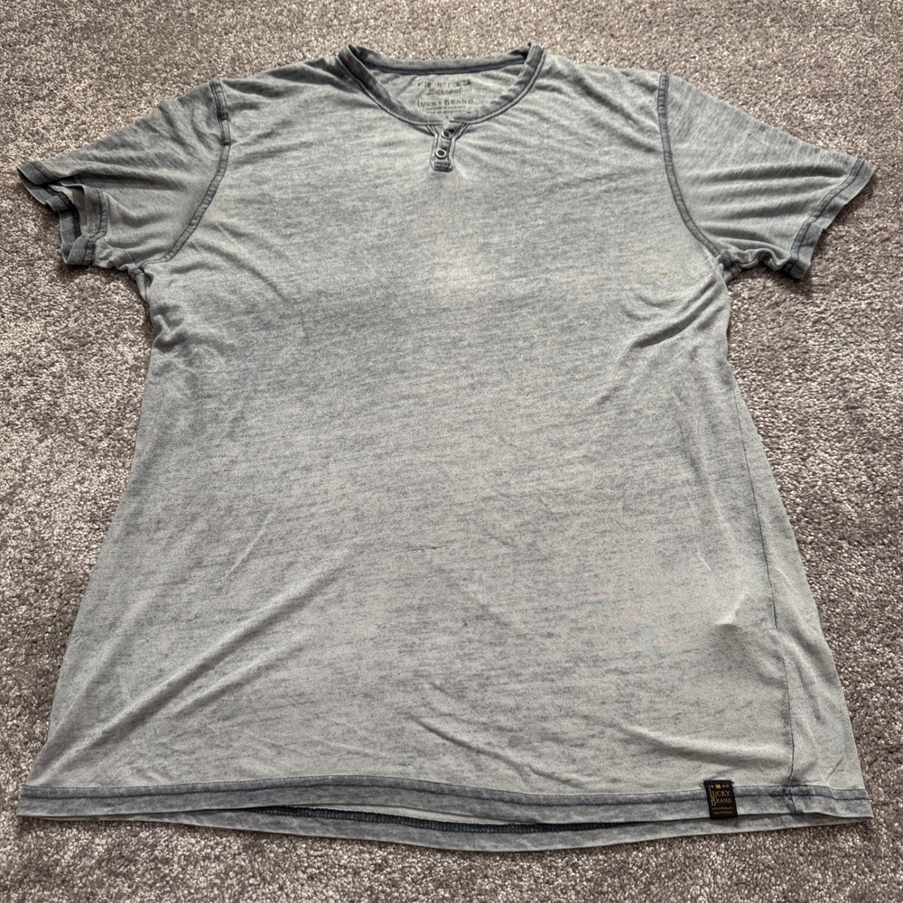 Lucky Brand Henley Shirt Mens Large Gray Cotton Venice Burnout Soft Paper Thin
